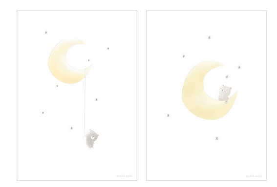 Personalisiertes A3-Poster Bär und Mond zur Geburt mit Name und Geburtsdaten