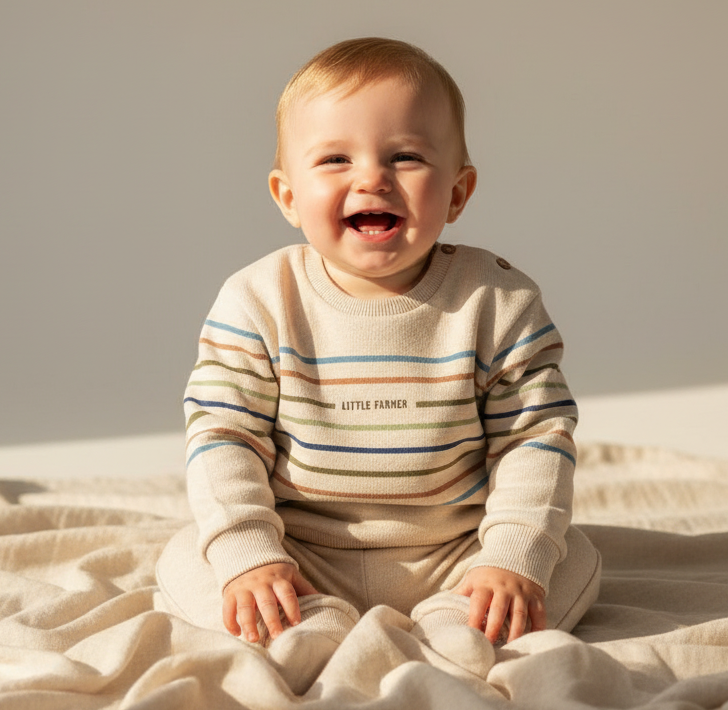 Sandfarbener Little Dutch Pullover Little Farm aus Bio-Baumwolle – Produktansicht