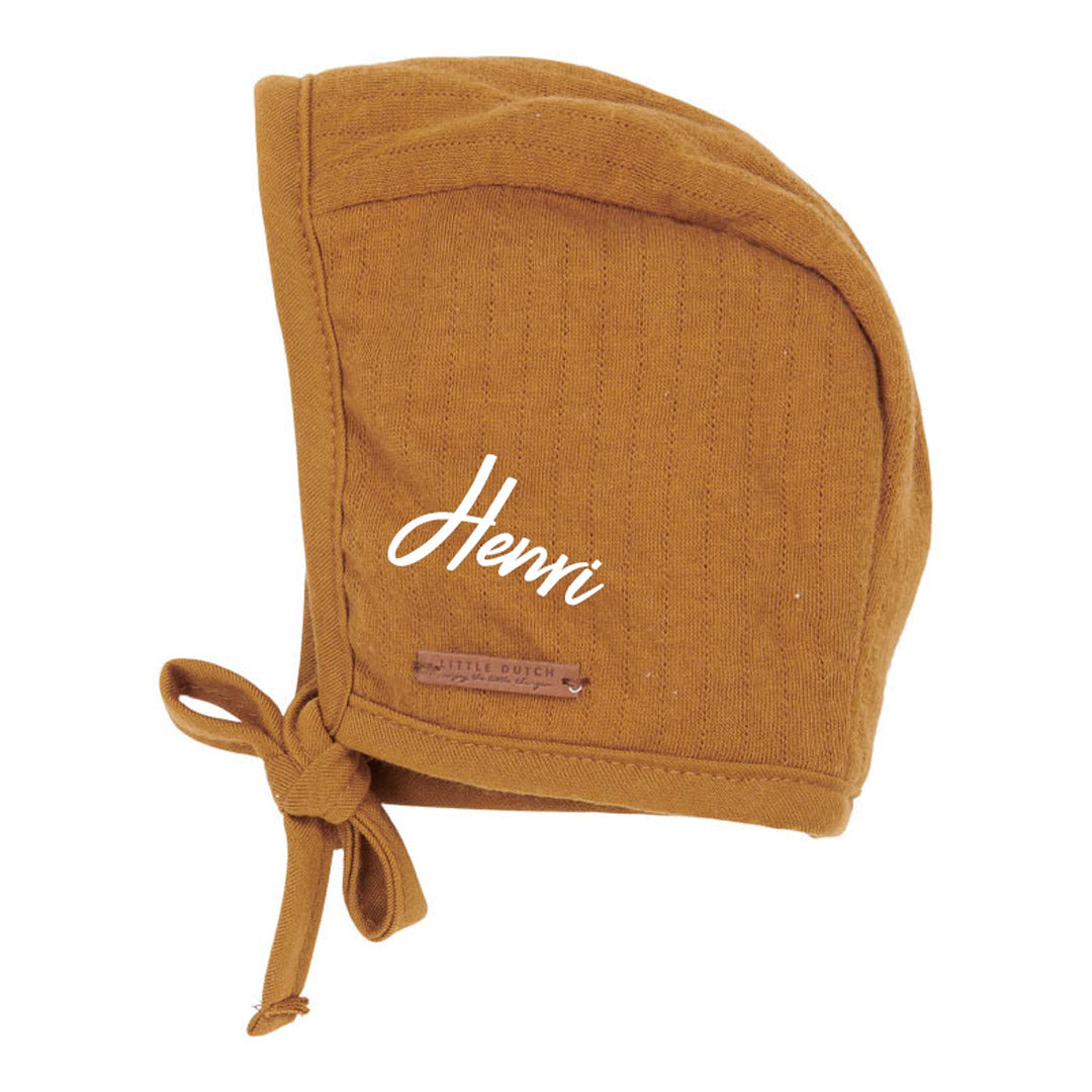 Little Dutch Babymütze Pure Ochre Spice aus Baumwolle mit Bindebändern