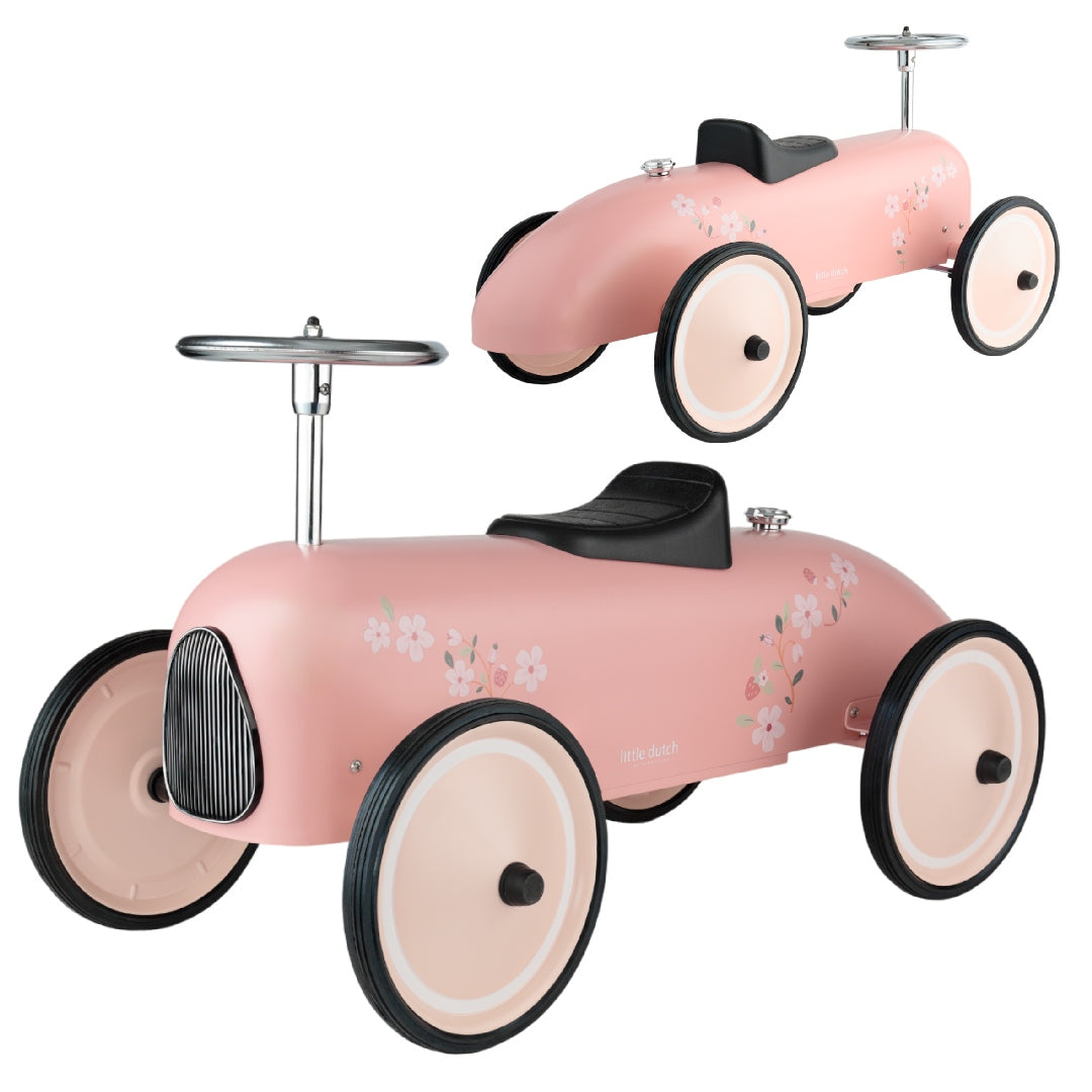 Little Dutch Rutschauto Retro in Pink – rosa Kinderfahrzeug aus Metall mit Sitz und Gummireifen für erste Fahrabenteuer