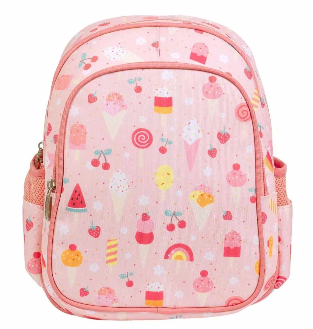 Rucksack mit Isolierfach Eiscreme von A Little Lovely Company – rosa Kinder-Rucksack mit gepolstertem Rücken, Seitenfächern und Brustgurt