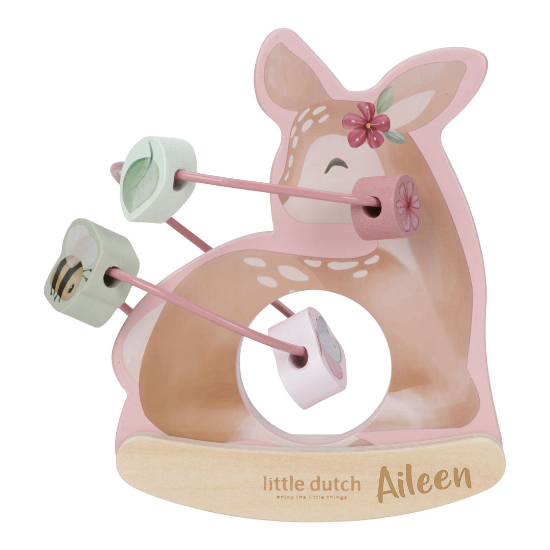 Personalisierte Motorikschleife Reh mit Name als Babygeschenk