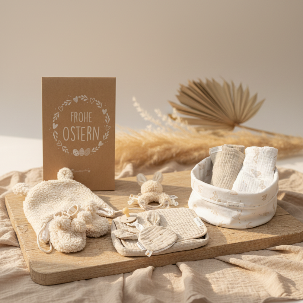 Exklusives Oster-Geschenkset für Babys mit Kleidung, Accessoires und liebevoller Geschenkverpackung von Schmatzepuffer