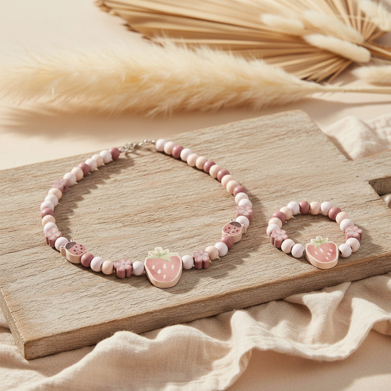 Little Dutch Schmuckset Erdbeere – 4-teiliges Kinder-Schmuckset mit Halskette, Armband und Haarklammern