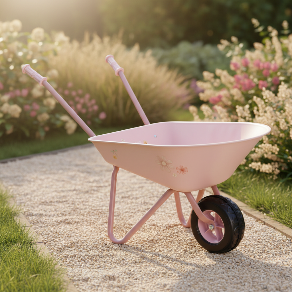 Fairy Garden Kinder-Schubkarre – Produktansicht des Gartenspielzeugs ab 4 Jahren