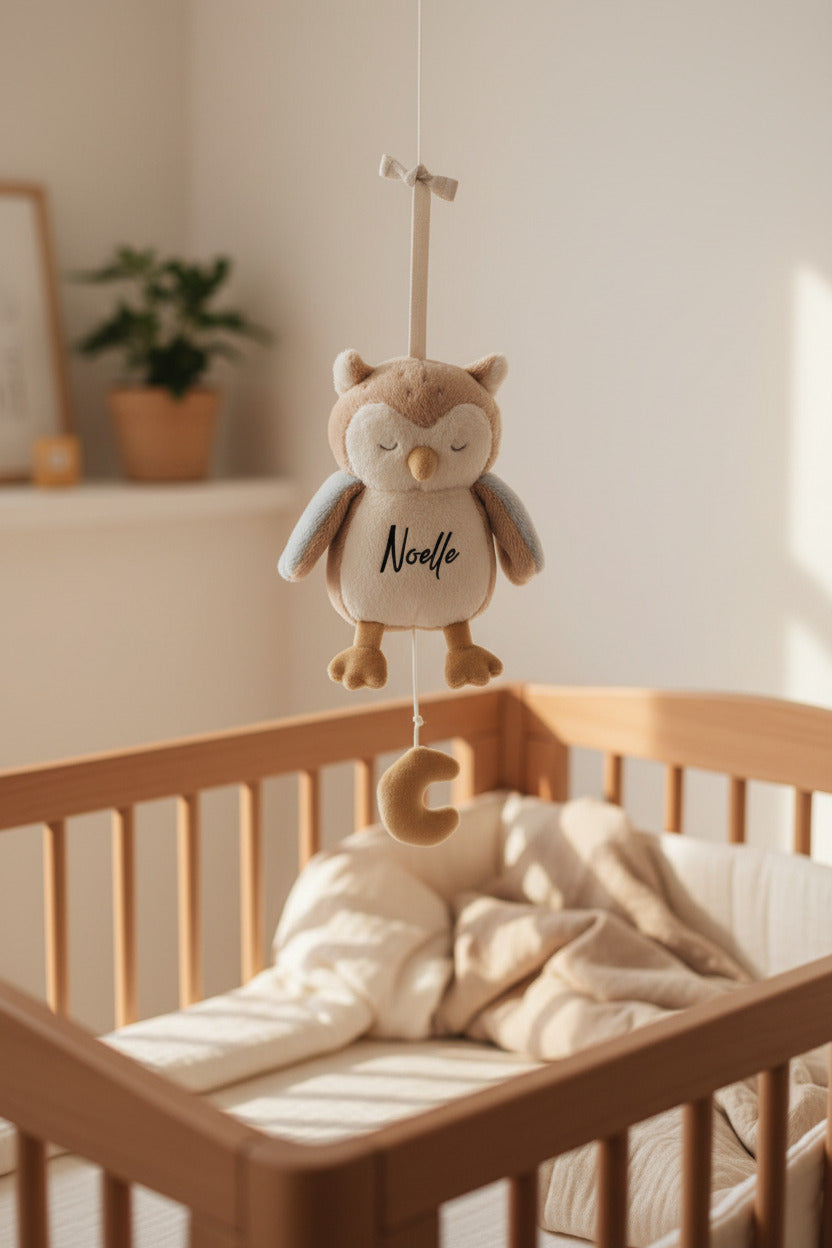 Little Dutch Spieluhr Eule Forest Friends – weiche Eulen-Spieluhr mit beruhigendem Schlaflied und Mond-Zuggriff fürs Kinderzimmer