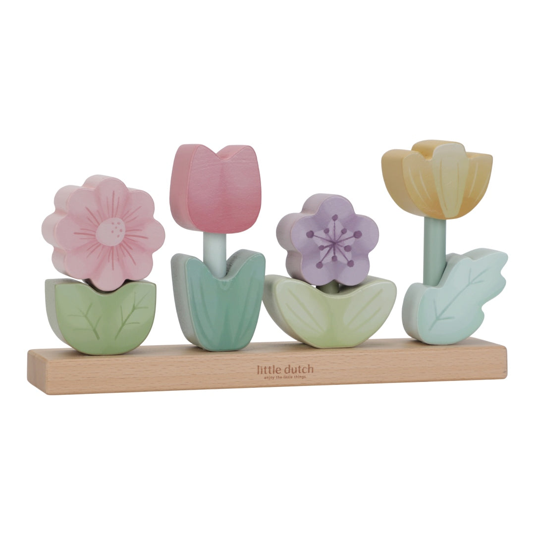 Little Dutch Stapel-Blumen Fairy Garden aus Holz – vier magische Blumen als Stapelpuzzle zur Förderung der Hand-Augen-Koordination ab 12 Monaten