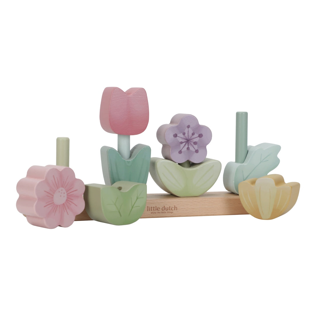 Little Dutch Fairy Garden Stapel-Blumen – mehrfarbiges Holz-Stapelpuzzle mit vier Blumen zum Spielen, Lernen und Dekorieren