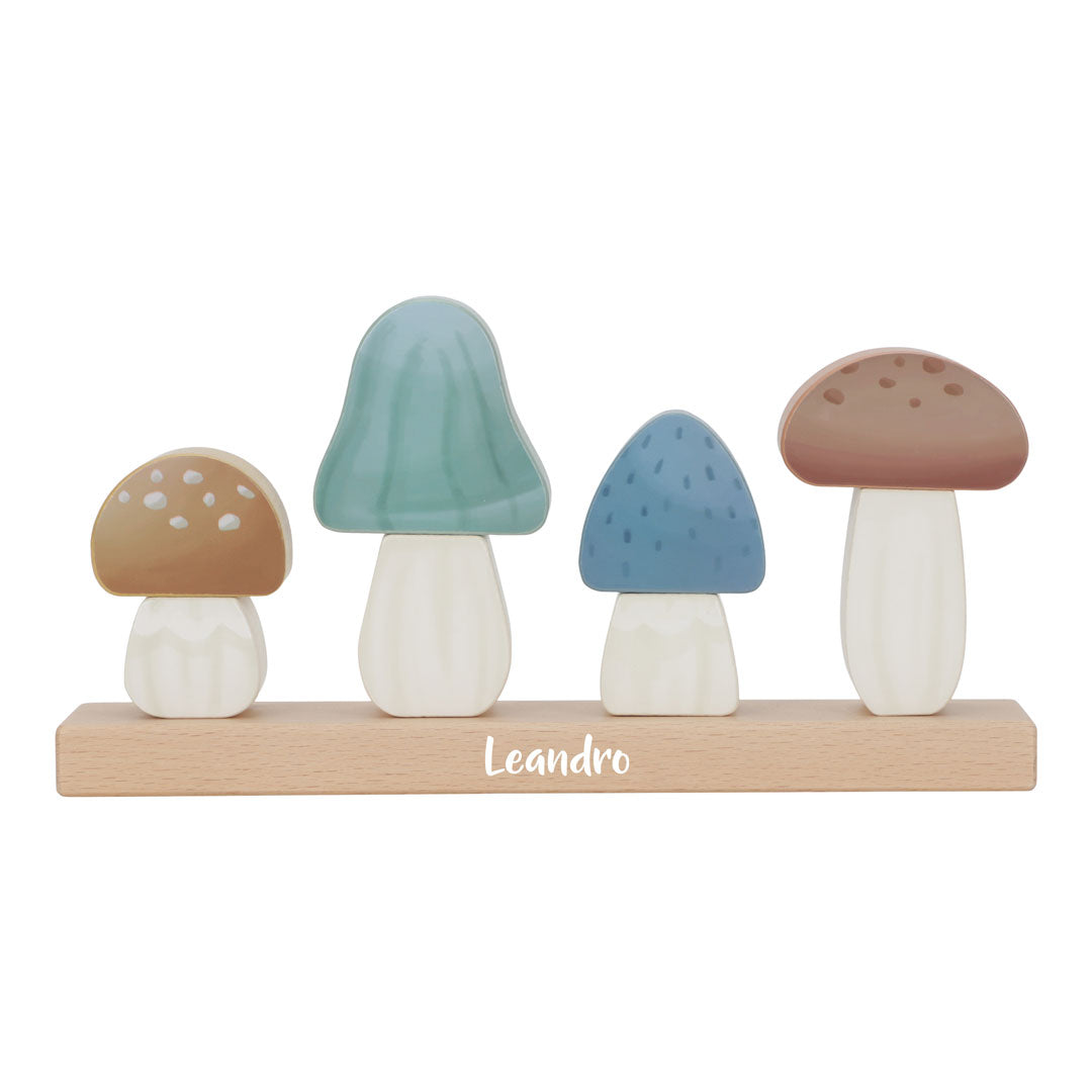Personalisierte Little Dutch Stapel-Pilze Forest Friends mit Name und Druck – Holzspielzeug als persönliches Geschenk zur Geburt