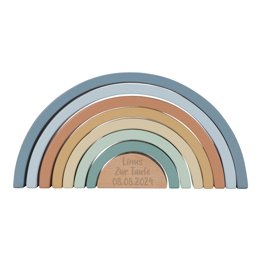 Personalisierter Little Dutch Stapel-Regenbogen Forest Friends zur Taufe mit Lasergravur – Holzspielzeug als persönliches Taufgeschenk