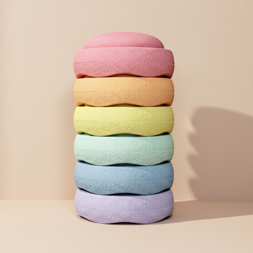 Stapelstein Original Mini Rainbow Pastel 6er-Set – kleine Bewegungssteine in sanften Pastellfarben zum Stapeln und Balancieren ab 1 Jahr