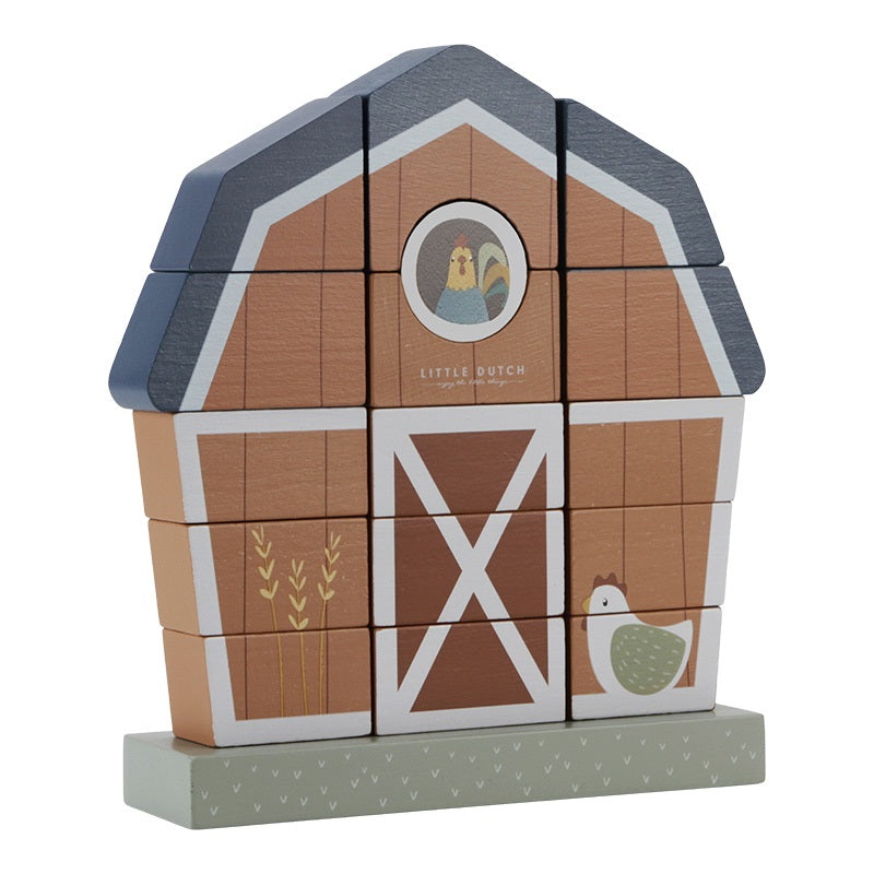 Little Dutch Stapelspiel Little Farm aus Holz mit Bauernhofmotiv und stapelbaren Teilen