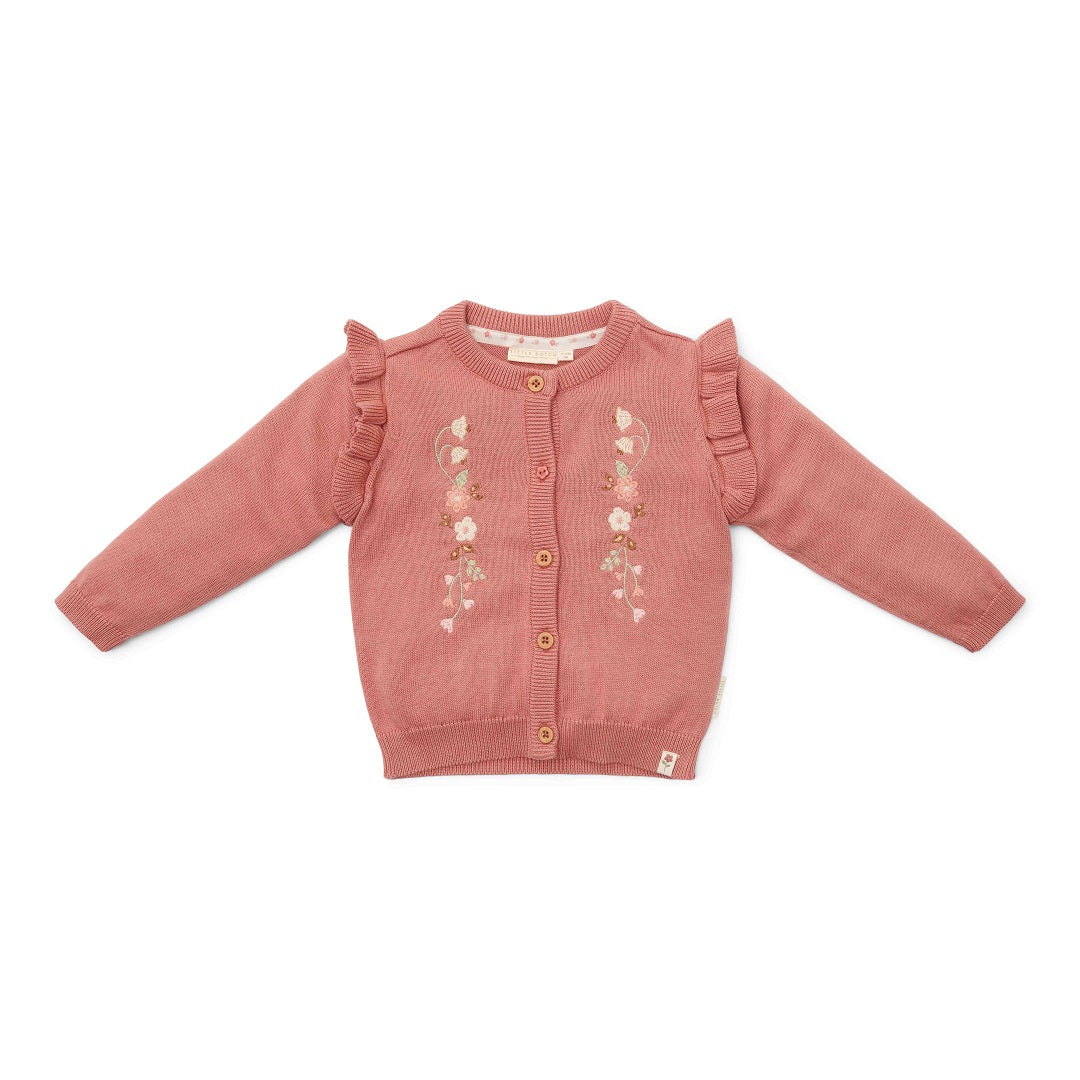 Strickjacke Warm Rose mit Blumenstickerei und Rüschen von Little Dutch