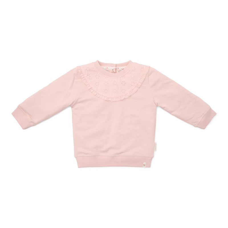 Pinkes Little Dutch Sweatshirt Lotus mit Rüschen- und Spitzendetails am Halsausschnitt