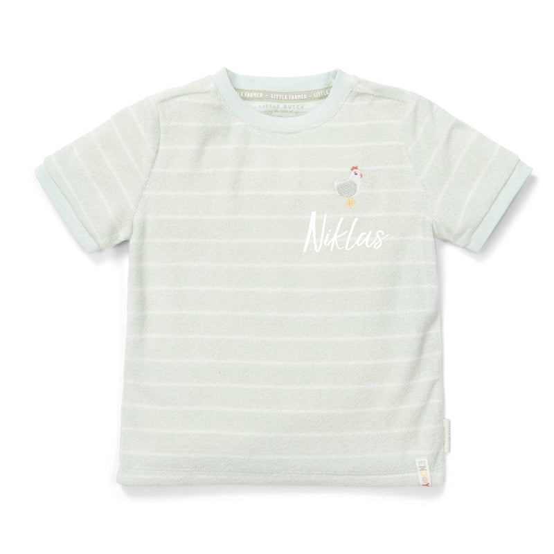 Frottee-T-Shirt Farm Green Stripes von Little Dutch in Grün gestreift