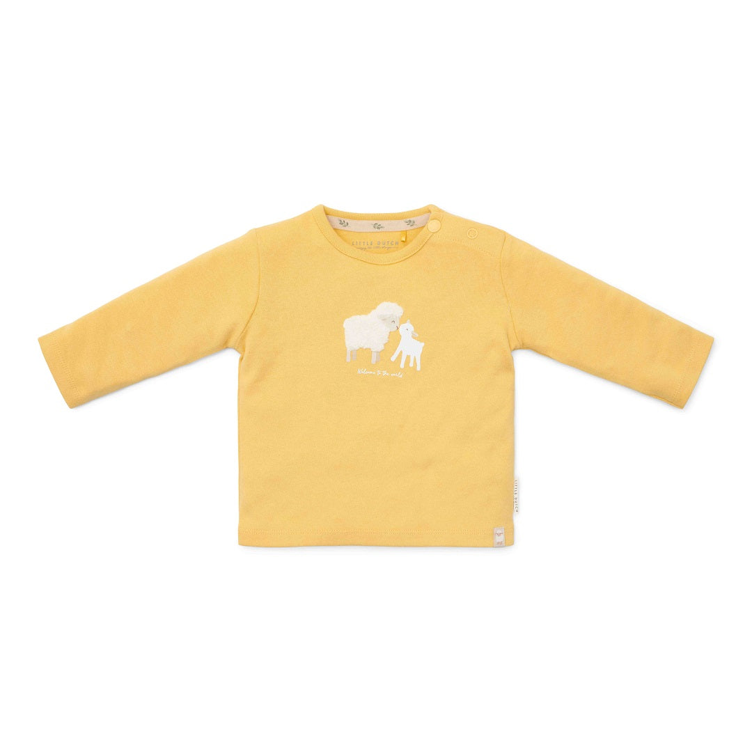 Little Dutch Langarmshirt Warm Yellow mit Schafmotiv aus Bio-Baumwolle für Babys