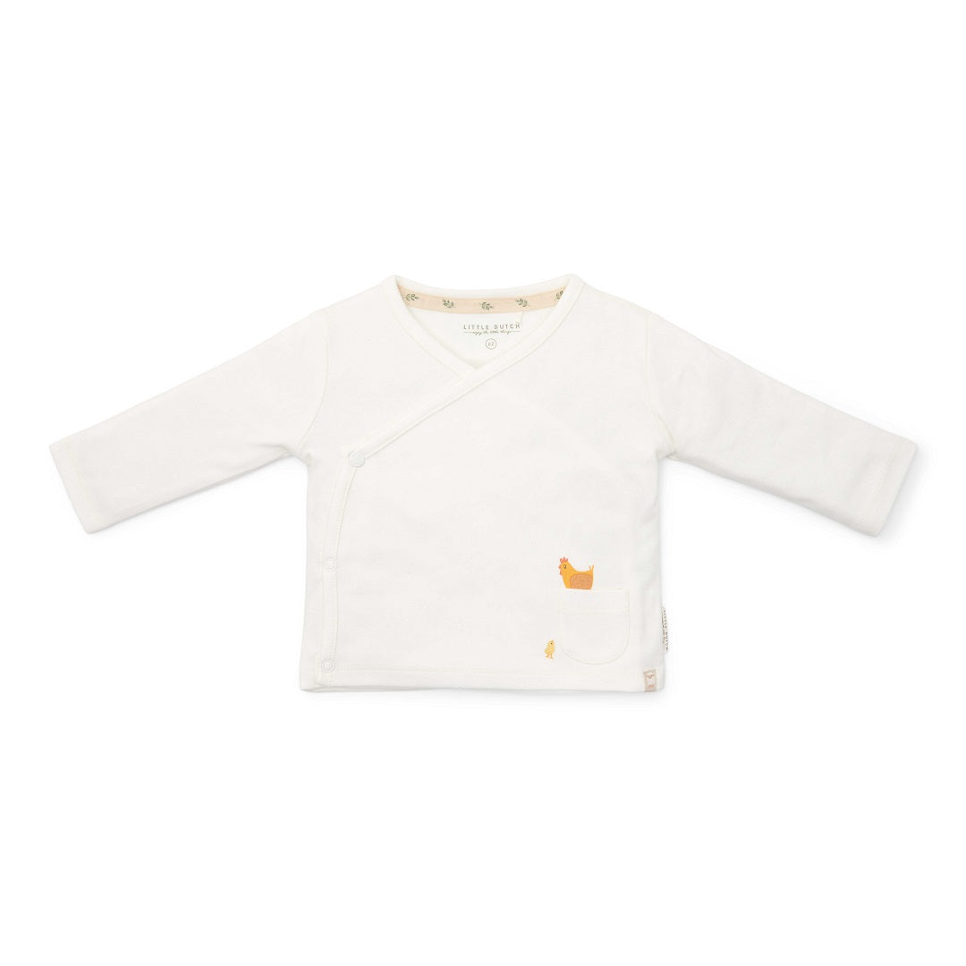 Wickel-Langarmshirt Little Farm Creme von Little Dutch – Babyshirt mit Bauernhofmotiv und Knöpfen