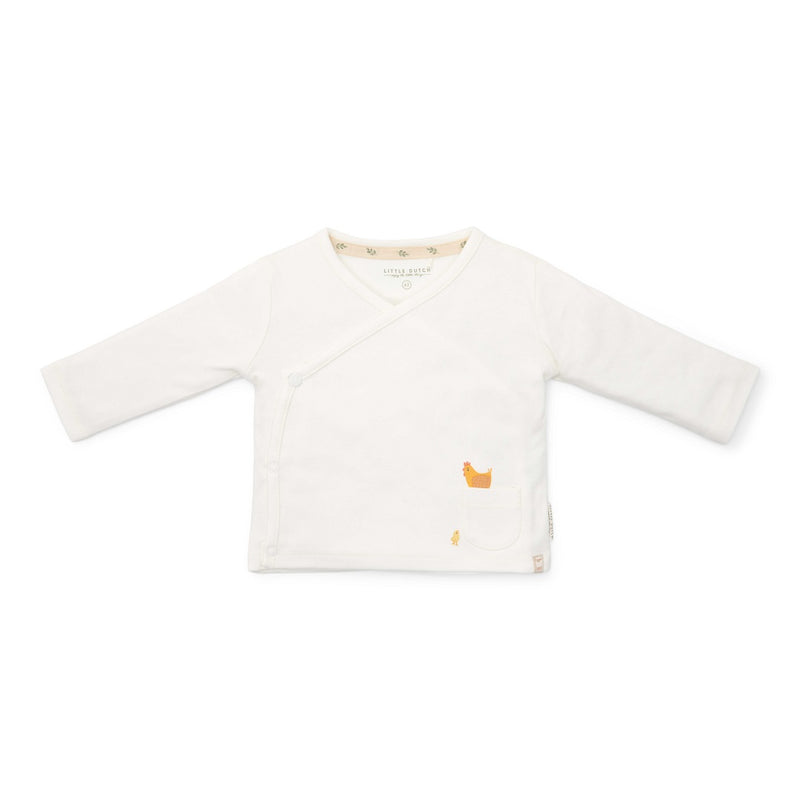 Wickel-Langarmshirt Little Farm Creme von Little Dutch – Babyshirt mit Bauernhofmotiv und Knöpfen
