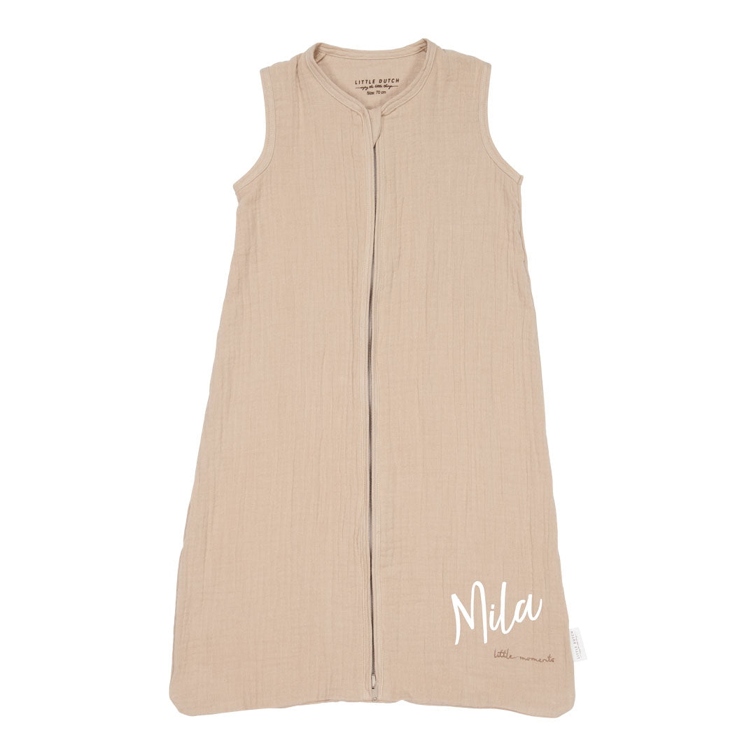 Sommerschlafsack Musselin Beige 70 cm von Little Dutch – Beispiel mit personalisiertem Namen