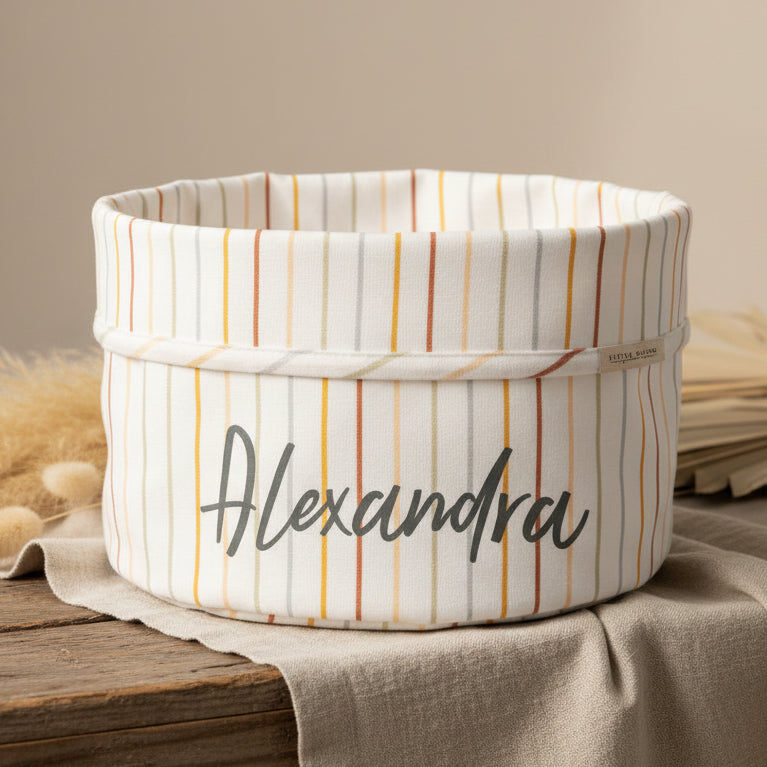 Personalisiertes rundes Pflegekörbchen Vintage Sunny Stripes von Little Dutch mit Name