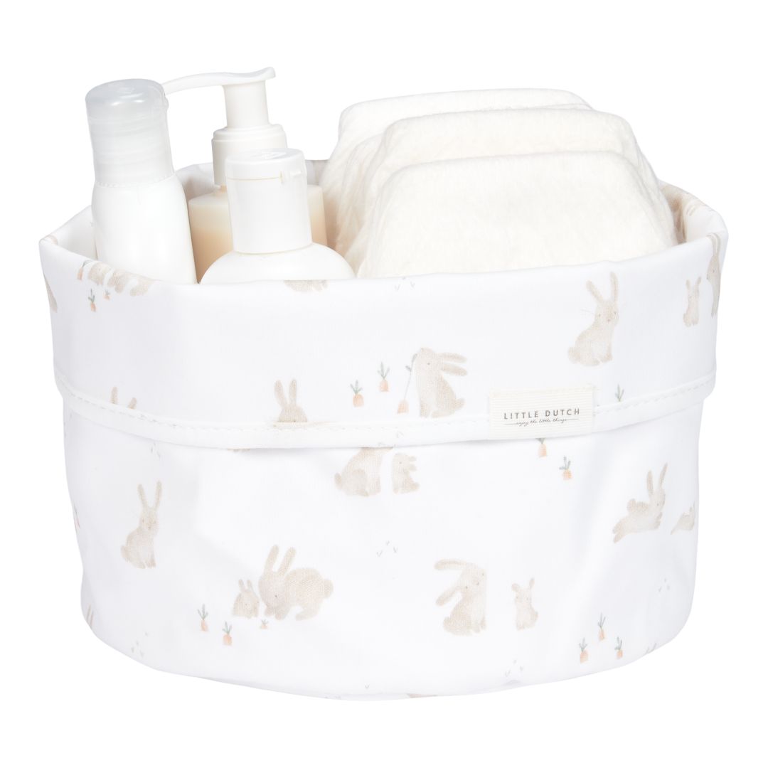 Little Dutch Pflegekörbchen Baby Bunny rund – Baumwoll-Aufbewahrungskorb für Windeln, Feuchttücher und Baby-Pflegeutensilien