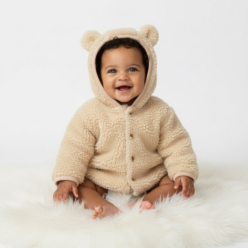 Teddy-Jacke Sand für Babys mit Kapuze und Hasenohren – Produktansicht