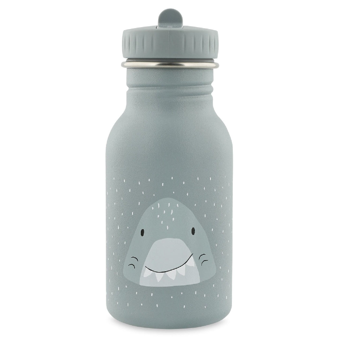 Blaue Trixie Trinkflasche Herr Hai 350 ml aus Edelstahl – stoßfeste Kinderflasche mit Haimotiv für Kindergarten und Schule