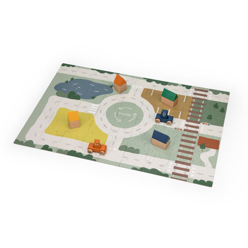 Trixie Straßenpuzzle aus Holz mit Autos Tierfiguren und Bauklötzen