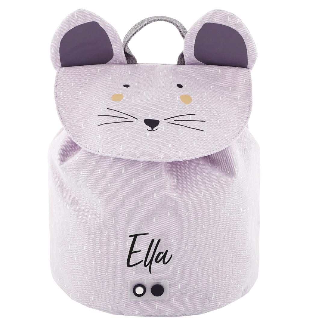 Trixie Rucksack Mini Frau Maus personalisiert mit Namen – kompakter Kinder-Rucksack mit Mausmotiv und Kordelverschluss