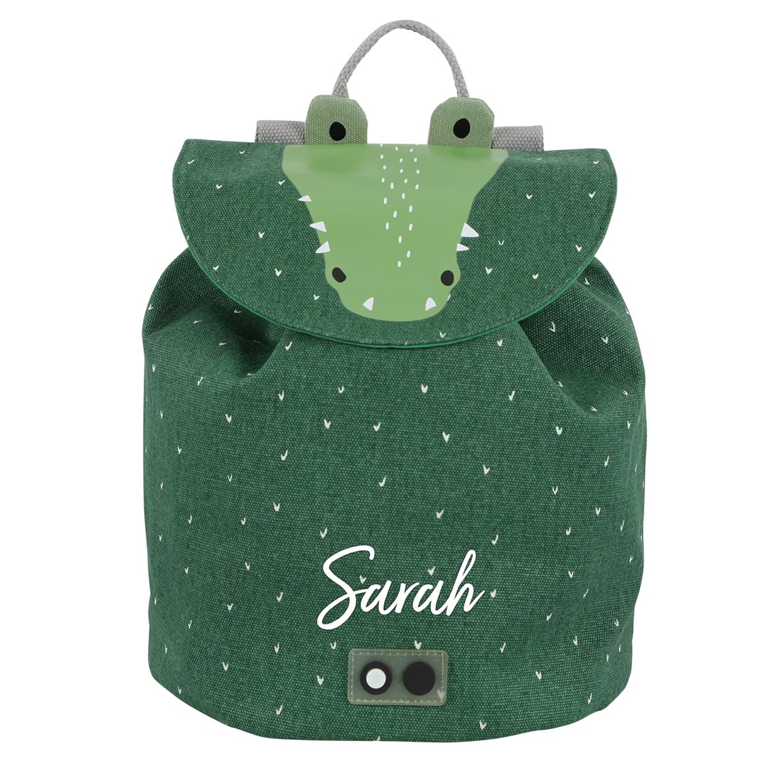 Trixie Mini-Rucksack Herr Krokodil in Grün – wasserabweisender Kinder-Rucksack aus Bio-Baumwolle mit Krokodilmotiv