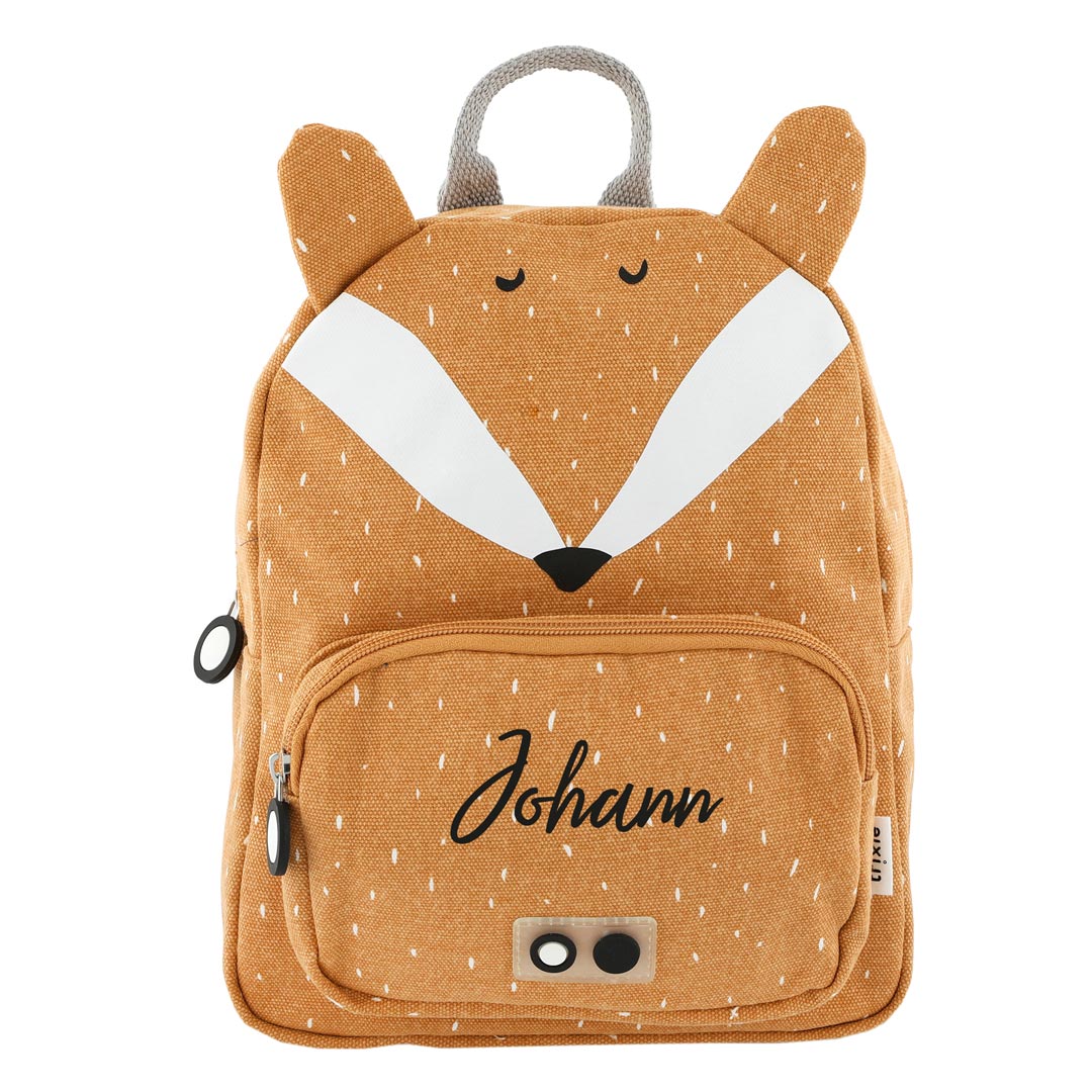 Personalisierter Trixie Kinder-Rucksack Herr Fuchs in Orange mit Name – Baumwollrucksack mit Fuchsohren und Brustschnalle