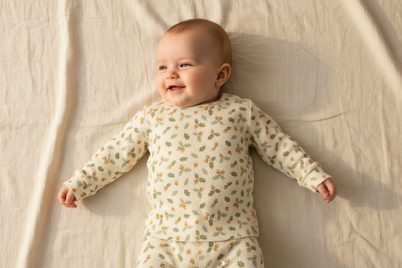 Little Dutch Kinderpyjama Acorns & Leaves in Grün – zweiteiliges Set mit Langarmshirt und Hose, Eichel- und Blättermuster