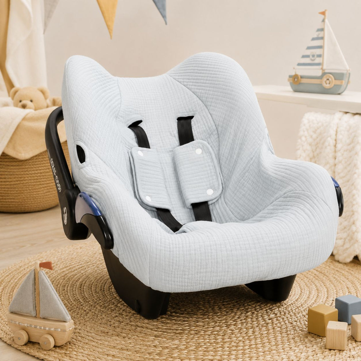 Babyschalenbezug Pure Soft Blue aus Baumwollmischgewebe