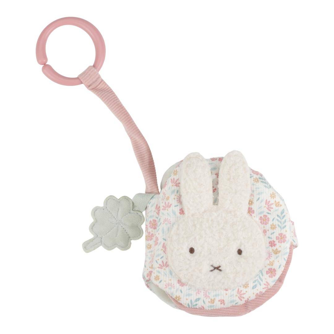 Miffy Buggybuch Lucky Blossom in Rosa mit Spiegel, Knisterelementen und Befestigungsring