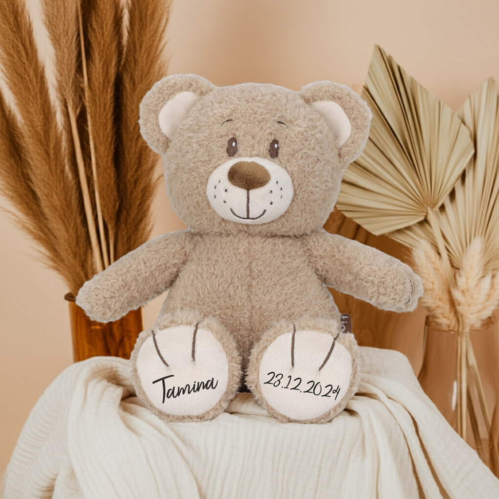 Personalisierter Teddybär mit Name, 28 cm, als Geschenk zur Taufe