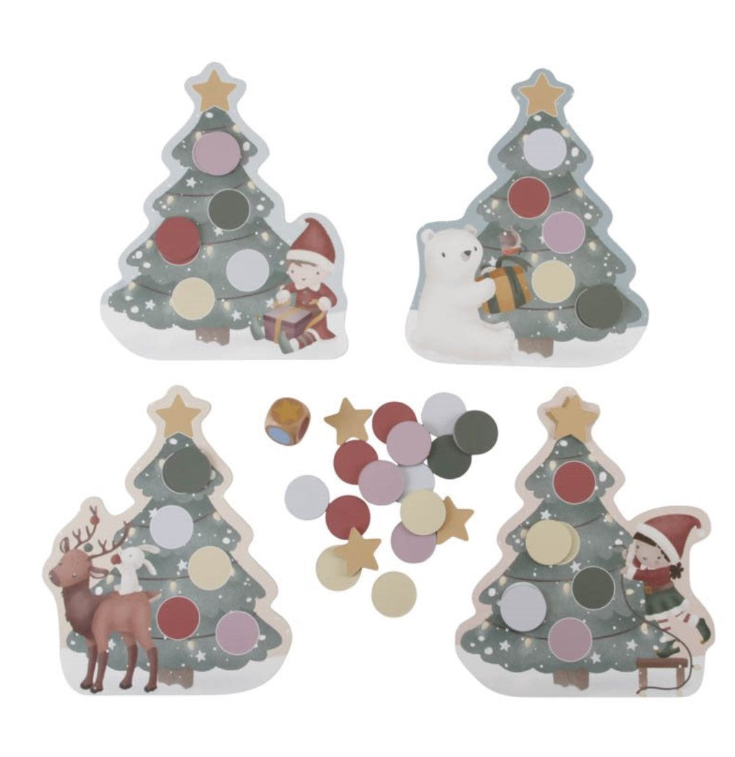 Little Dutch Weihnachtsbaum-Brettspiel mit Karten, Würfel und farbigen Weihnachtskugeln