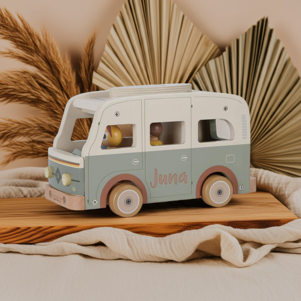 Little Dutch Holz-Wohnmobil mit abnehmbarem Dach, Figuren, Gepäck und Surfbrett