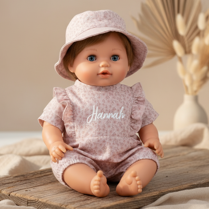 Personalisierte Puppenkleidung in Rosa mit Name für Puppen von 33 bis 36 cm