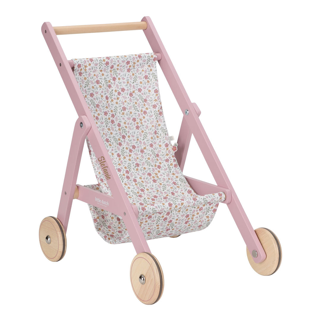 Little Dutch Holz-Puppenbuggy Soft Flowers mit Namensgravur