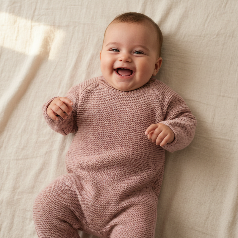 Pinker Strick-Strampler von Little Dutch für Babys – weicher Einteiler mit Schulterknöpfen