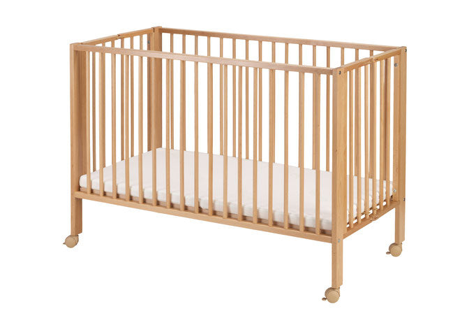 tiSsi faltbares Kinderbett Buche Natur 60 × 120 cm mit Matratze und Rollen