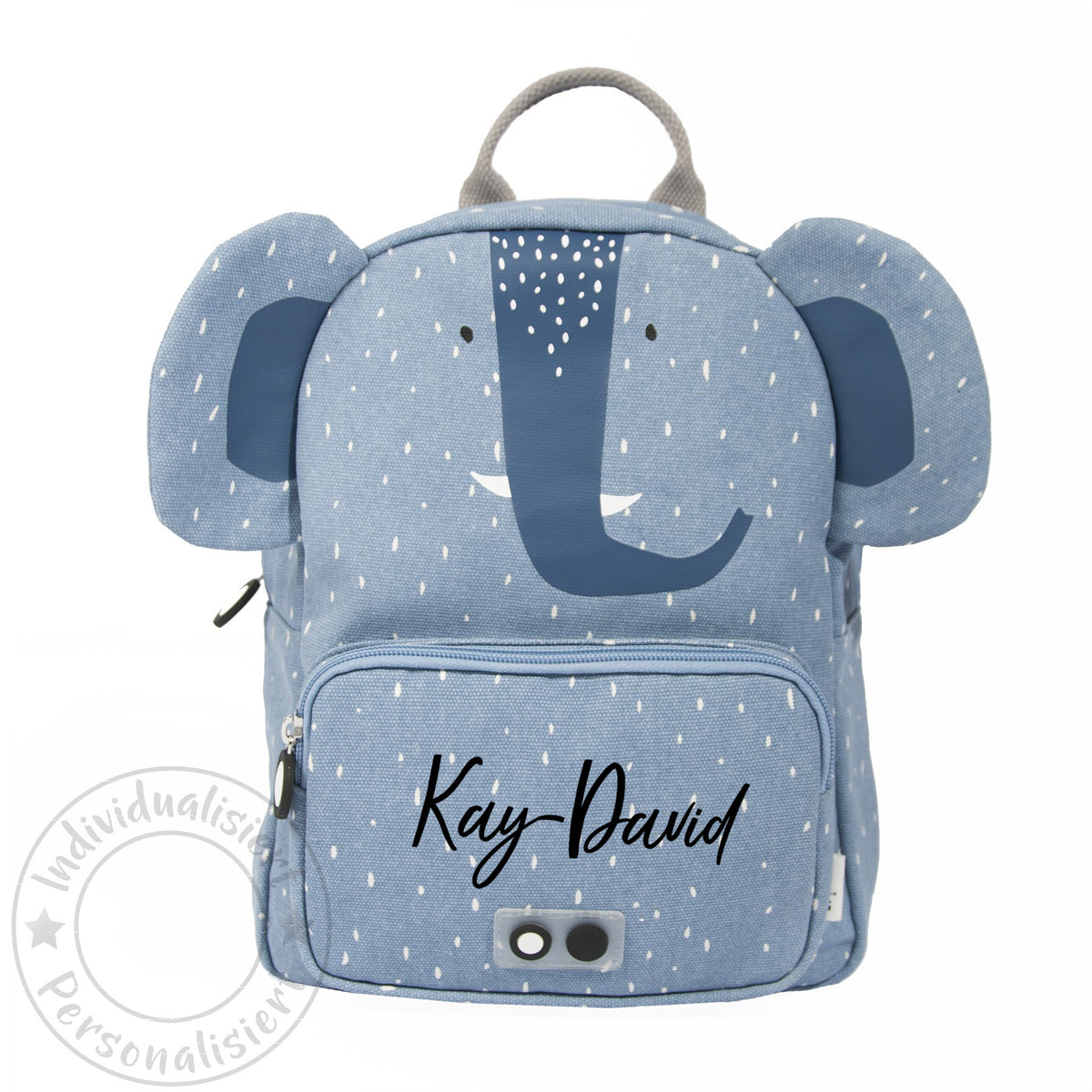 Blauer Trixie Kinder-Rucksack Frau Elefant – Baumwollrucksack mit Elefantenmotiv und Brustschnalle für Kindergarten und Ausflüge