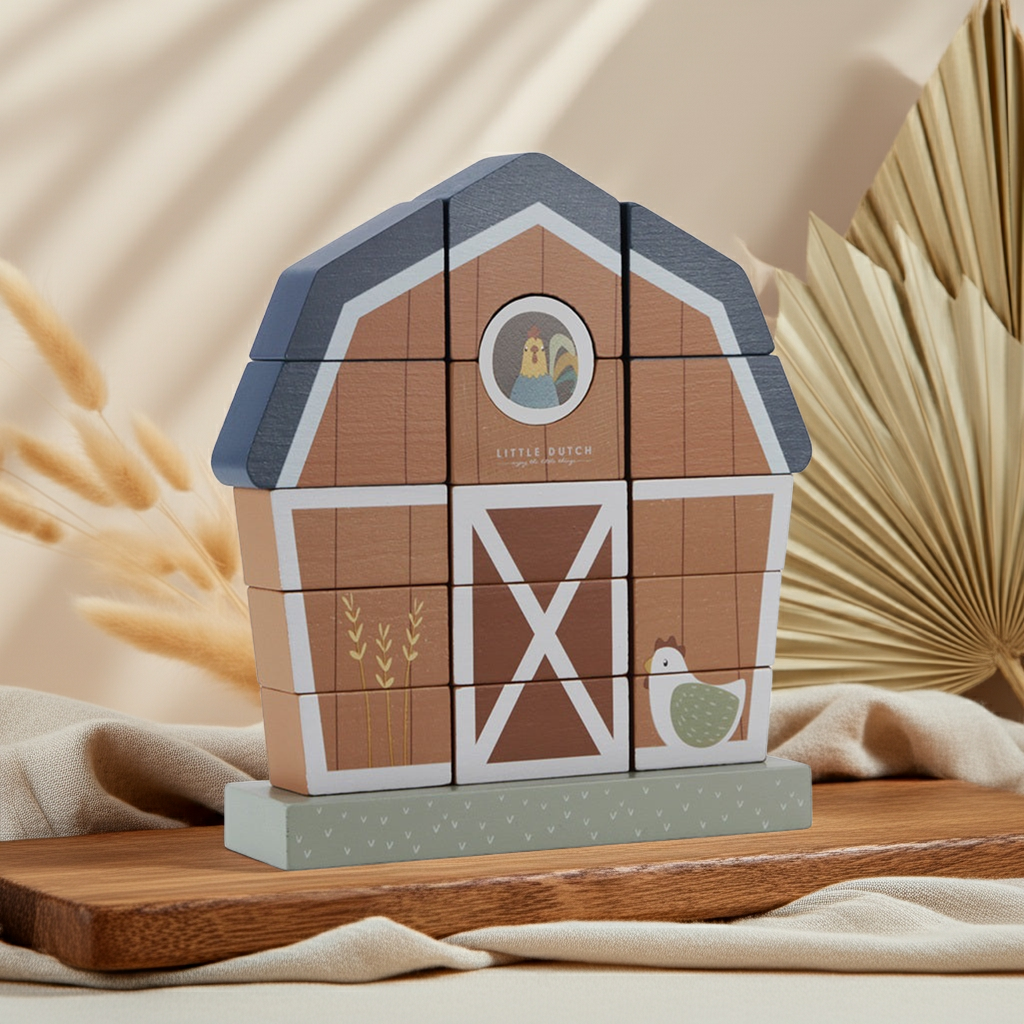 Little Farm Stapelspiel aus Holz in Bauernhaus-Form für Kinder ab 12 Monaten