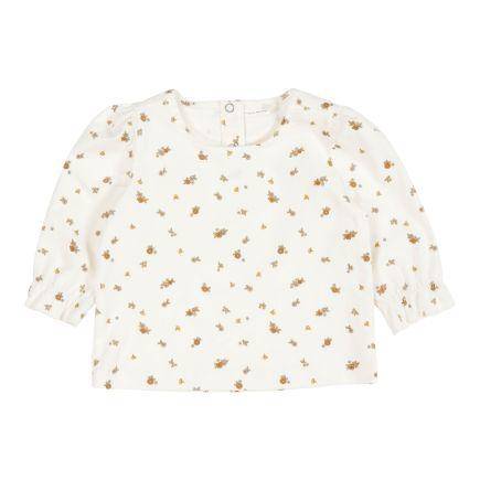 Cordbluse mit Puffärmeln und Blumenmuster Vintage Little Flowers in White Blossom