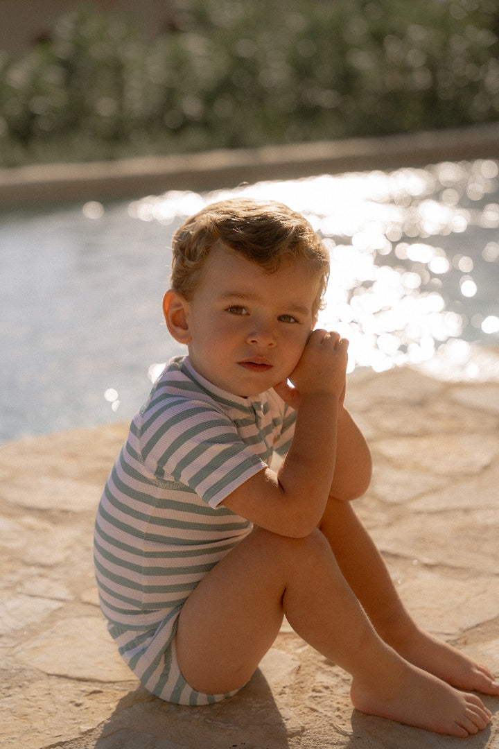 Zwemshirt met korte mouwen Stripes Surf Blue | Little Dutch