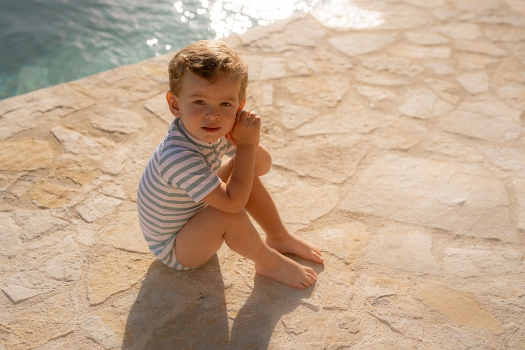 Zwemshirt met korte mouwen Stripes Surf Blue | Little Dutch