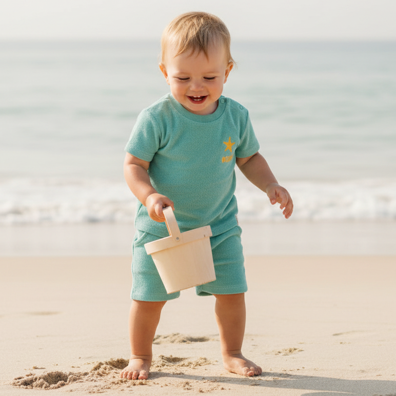 Little Dutch T-Shirt und Shorts Set Seashells and Stripes Surf Blue