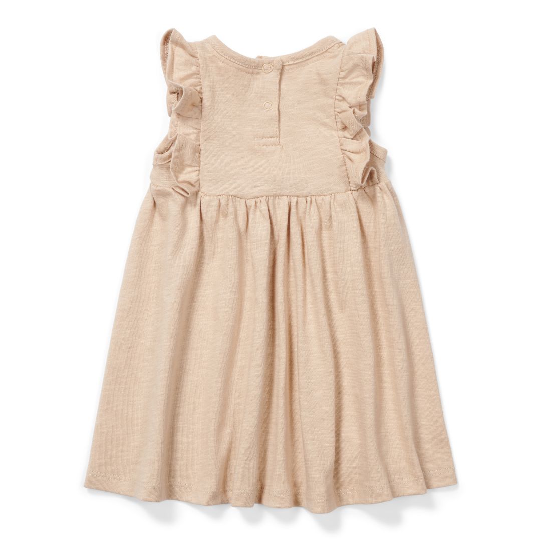 Beiges Babykleid aus Bio-Baumwolle mit Blumenstickerei – weitere Ansicht
