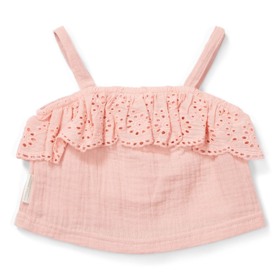 Musselin-Top Flower Pink von Little Dutch mit Broderie-Rüschen am Ausschnitt
