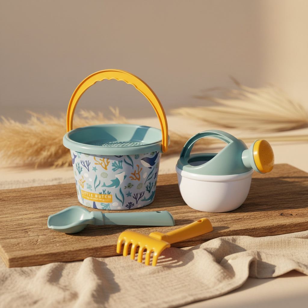 Little Dutch Strandset Ocean Dreams Blue mit Eimer, Gießkanne, Rechen, Schaufel und Sieb